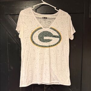Women's White V-Neck Green Bay Packers Top